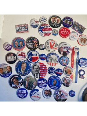 Lot of 43 George W Bush campaign presidential buttons SR and JR mixed
